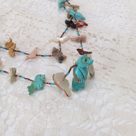 Vintage Two-Strand Turquoise MOP Navajo Indian Fetish Necklace - Picture 9 of 15